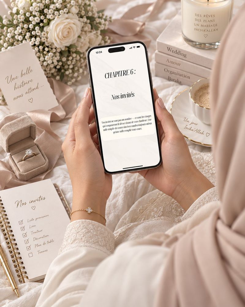 Le chapitre « Nos invités » ouvert sur le téléphone, à côté de la liste cochée