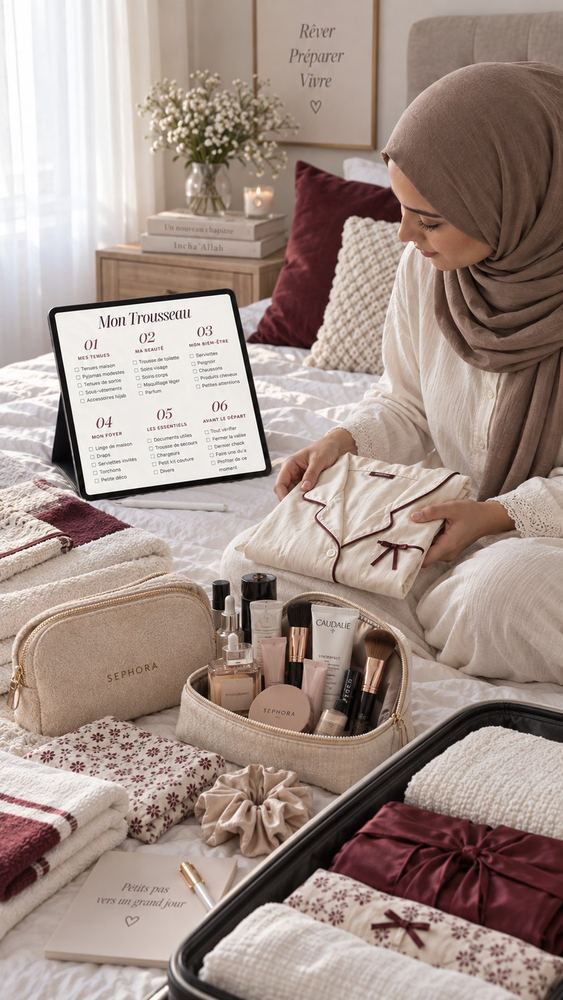 La valise du départ préparée sur le lit, la liste cochée posée à côté